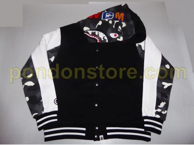 A BATHING APE : city camo shark sweat varsity hood jacket black