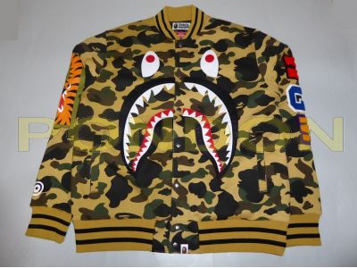 A BATHING APE : shark wind stopper 1st camo yellow sweat varsity