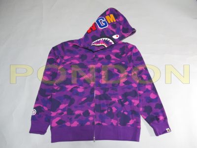 A BATHING APE : full color camo shark zip hoody purple [Pondon Store]