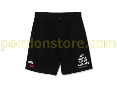 A BATHING APE : multi motif leather pocket chino shorts black