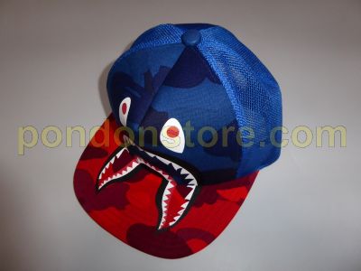 A BATHING APE : bape color camo blue/red shark snapback cap