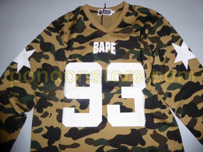 A BATHING APE : bape 1st camo mesh football long sleeve yellow tee